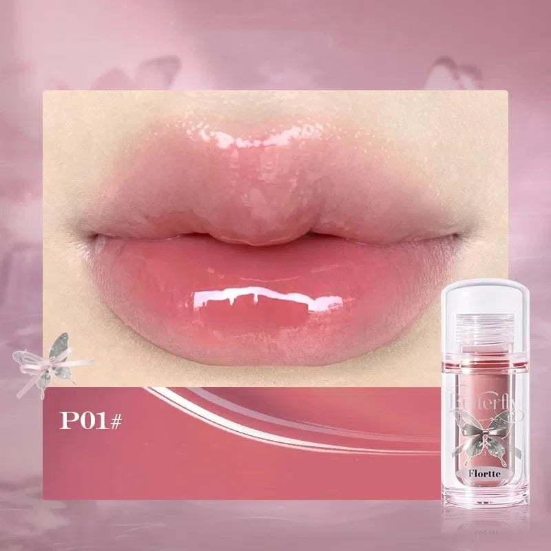 FLORTTE Butterfly Mirror Lip Gloss – Jelly Tint & Plumping Glaze