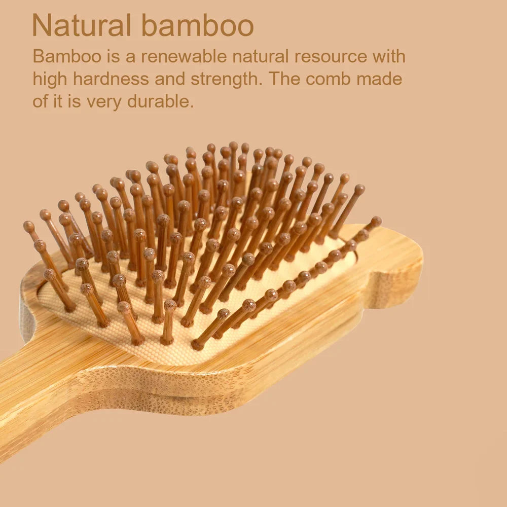 Cute Animal-Ear Bamboo Air Cushion Hairbrush | Wide-Tooth Comb