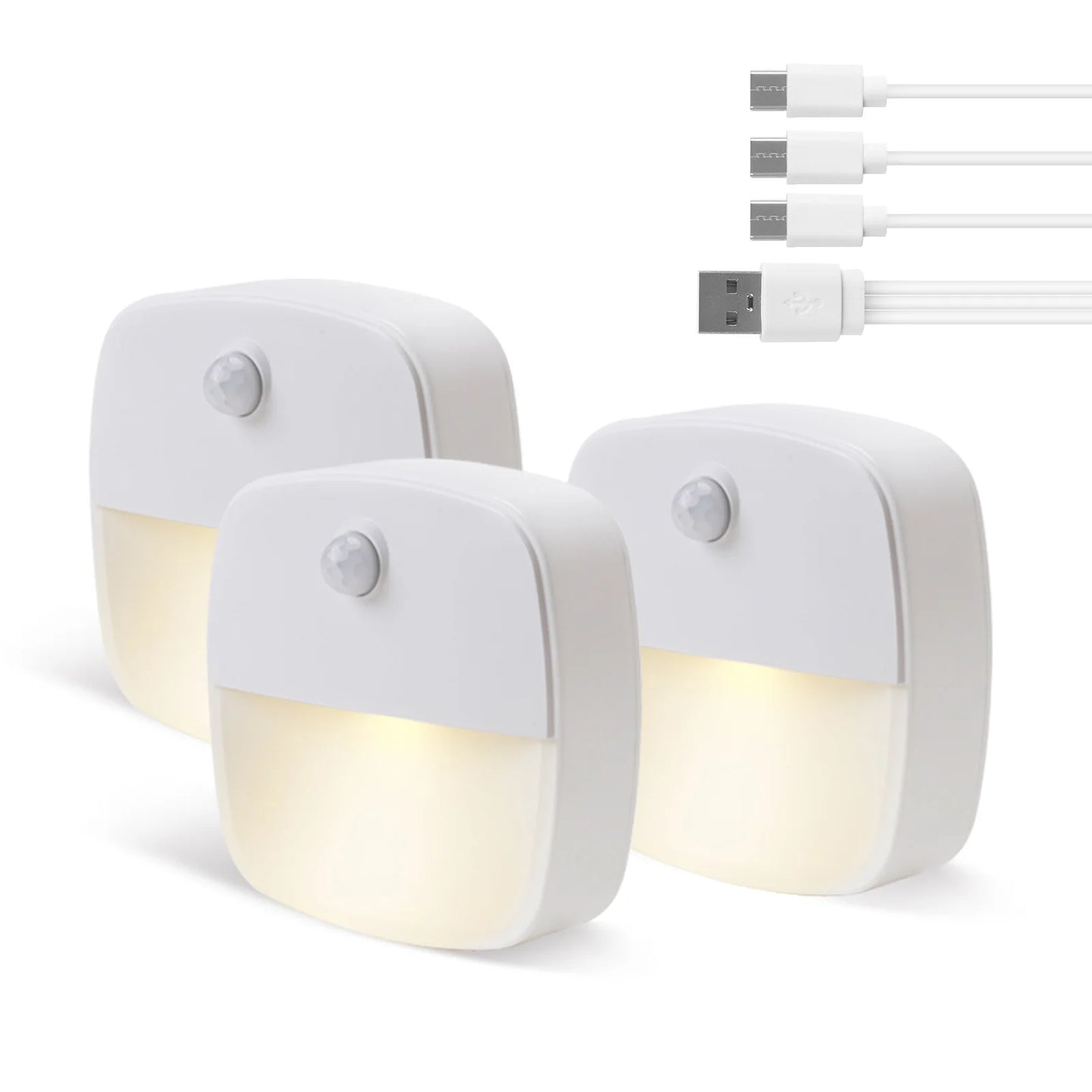 Motion Sensor LED Night Light Battery Operated Bedroom Stick on Warm Light for Bathroom Kitchen Cabinet Cupboard Hallway Stairs Peaceful Pleasures Health and Wellness 3pcs Recharge Warm
