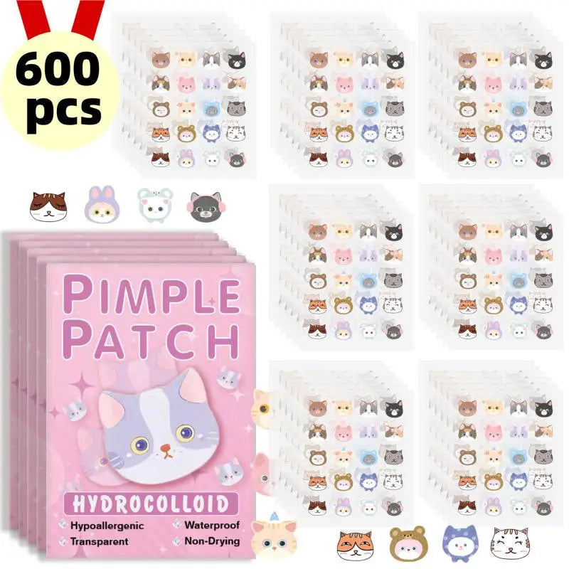 600 Cat-Shaped Hydrocolloid Acne Patches | Colorful Pimple Stickers