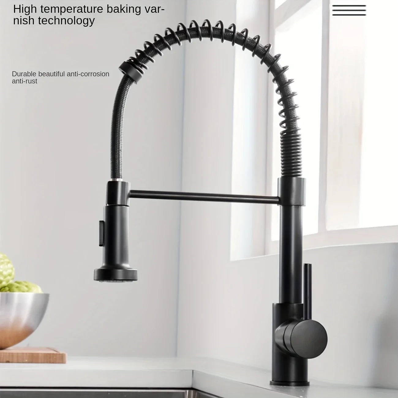 Black Rotating Spring Kitchen Faucet | Hot & Cold Single Handle