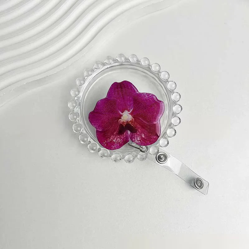 Flower Acrylic Bag Charm | Alligator Clip Retractable ID Holder