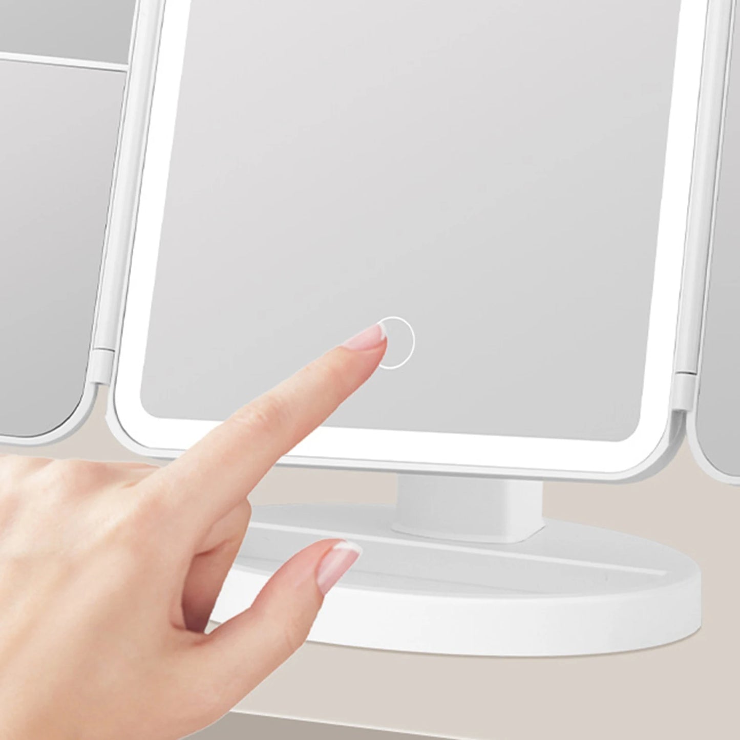 LED Tri-Fold Desktop Makeup Mirror | Touch Dimmer & 180° Stand