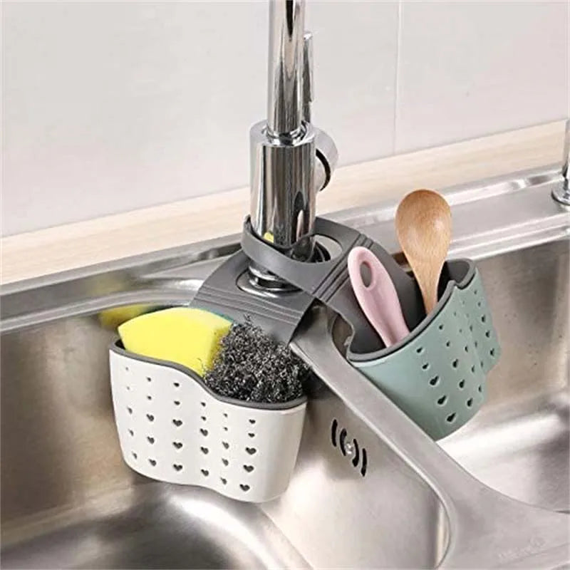 Sink Draining Hanging Basket Adjustable Kitchen Accessories Rubber Sink Bag Soap Sponge Shelf Faucet Holder for Bathroom 1PC Peaceful Pleasures Health and Wellness