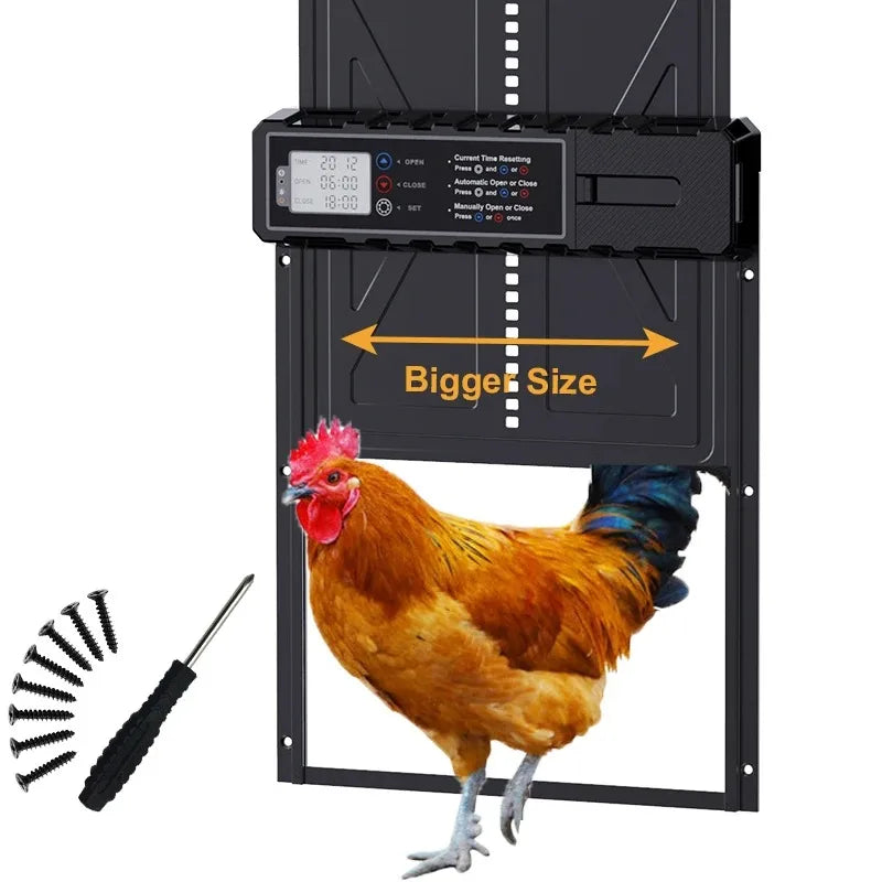 Large Auto Chicken Coop Door LCD Timer 3 AA Battery Powered Battery Not Included Coop Upgrade Peaceful Pleasures Health and Wellness