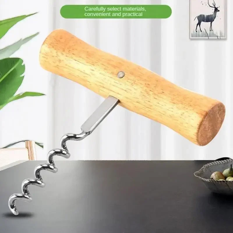 1PCS Cute Wine Opener with Wooden Handle Stainless Steel Corkscrew Wine Bottle Opener Easy Novelty Fun Wine Wing Wood Tools Peaceful Pleasures Health and Wellness