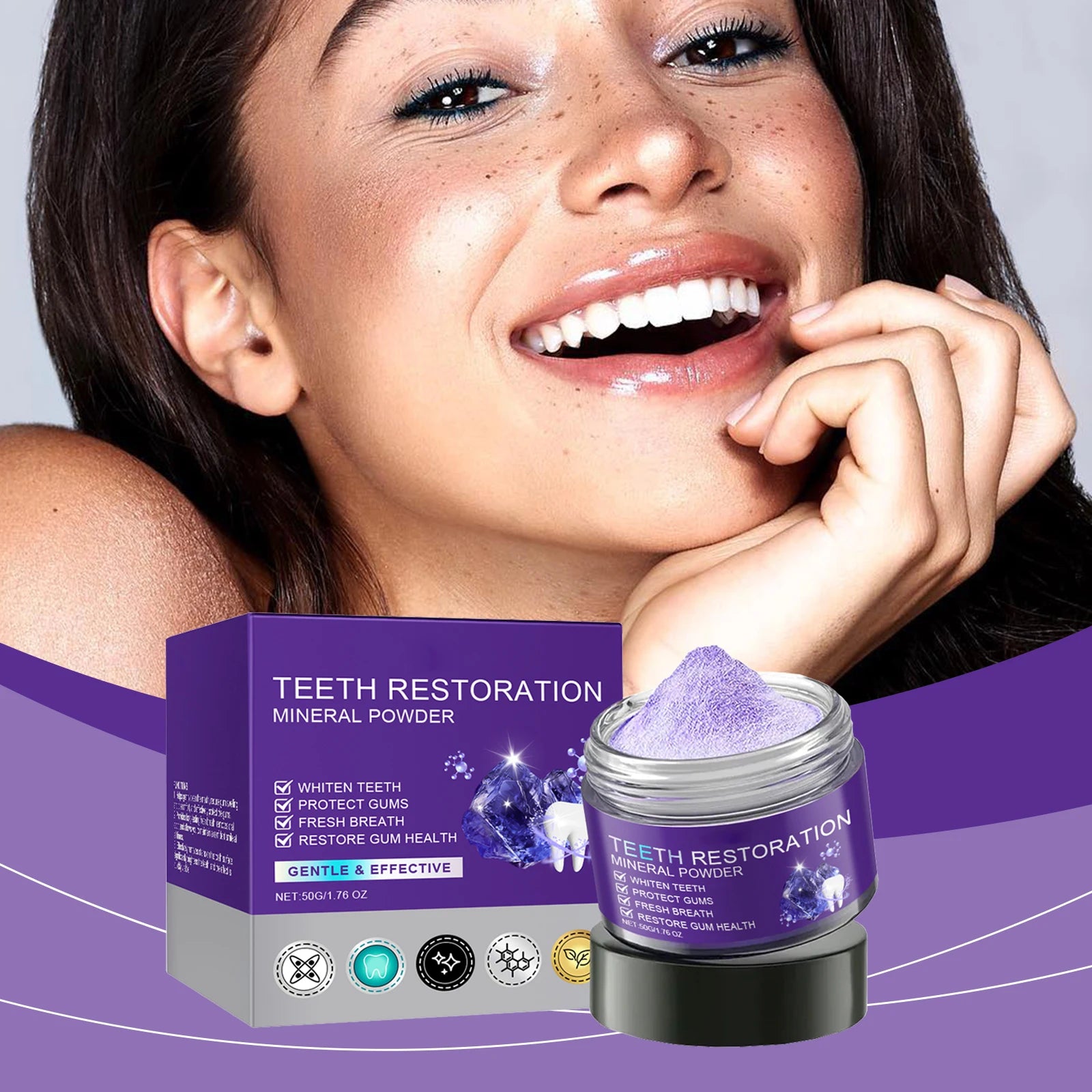 Purple Cleaning Tooth Powder Reduce Gum Discomfort Decompose Dental Plaque Preventing Tooth Decay Fresh Breath Oral Care Powder Peaceful Pleasures Health and Wellness