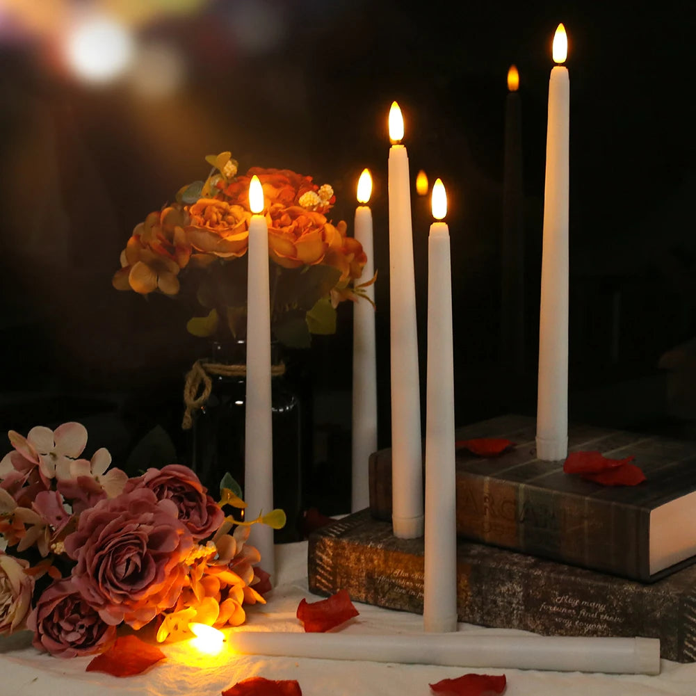 6Pack LED Flameless Taper Candles Lights 3D Wick Battery Christmas Simulation Candles Window Candles Long Electric Candles Lamp Peaceful Pleasures Health and Wellness