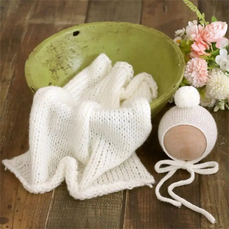 Newborn Photography Props – Mohair Hat & Wrap Blanket Set
