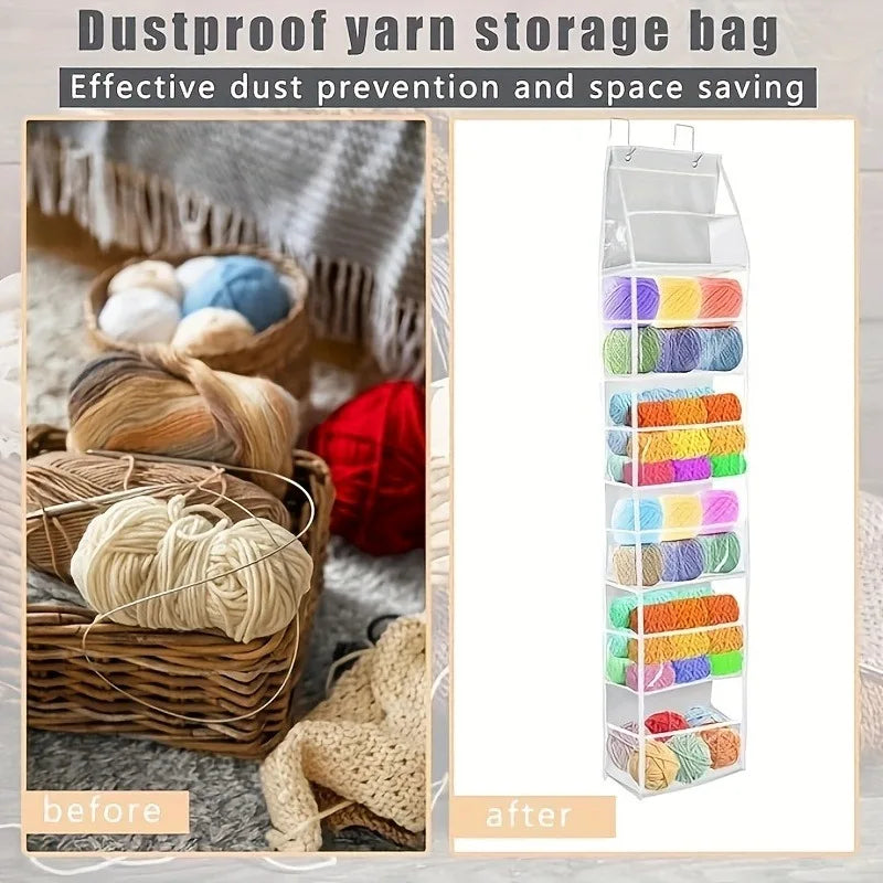 Door-Mounted Yarn Organizer – 6 Clear Bags & 2 Hooks