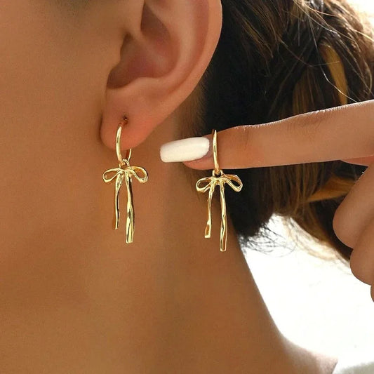 Gold Bowknot Tassel Stud Earrings – Retro Fashion Jewelry Women Fashion Stud Earrings Peaceful Pleasures Health and Wellness