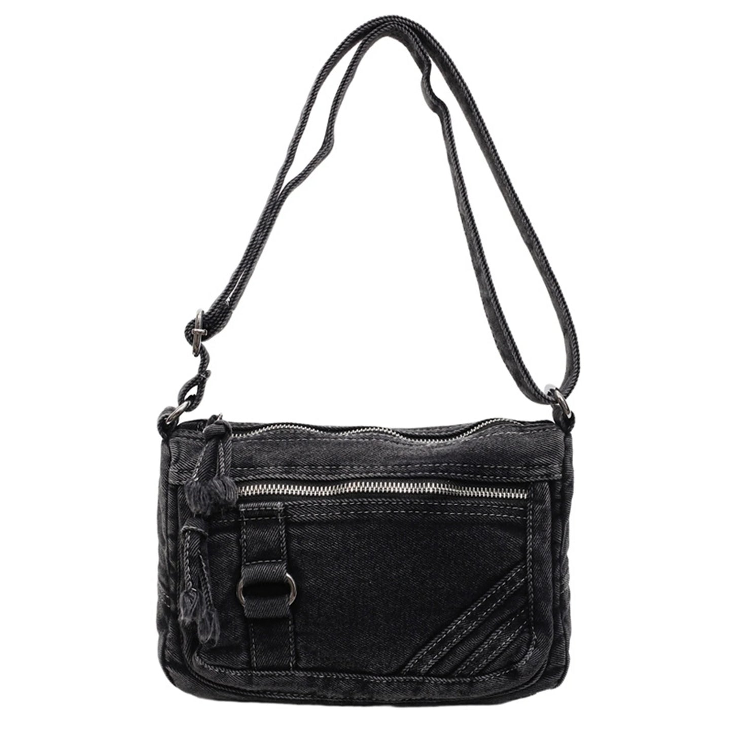 Simple Denim Purse Crossbody Bags Portable Hands-Free Purse Casual Handbags for Daily Shopping Travel Peaceful Pleasures Health and Wellness Black