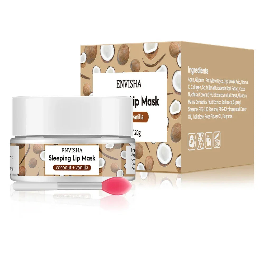 ENVISHA Coconut Lip Sleep Mask – Overnight Moisturizing & Line-Fading 20g Lip Mask Peaceful Pleasures Health and Wellness