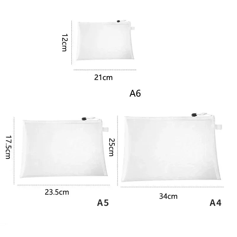 3pcs/Set Transparent Document Bag Mesh Zipper Information Bag Small Fresh Large Capacity Stationery Bag Peaceful Pleasures Health and Wellness