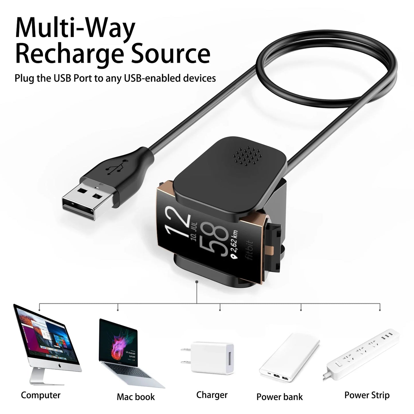 USB Charger Cable for Fitbit Charge 4 – Dock Adapter