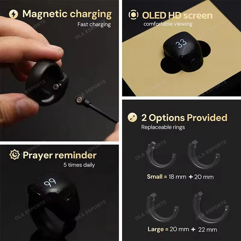 Weslamic Smart Tasbeeh Zikr Ring Islamic Tally Digital Counter for Muslims Praise Prayer Reminder Magnetic Charging Waterproof Peaceful Pleasures Health and Wellness
