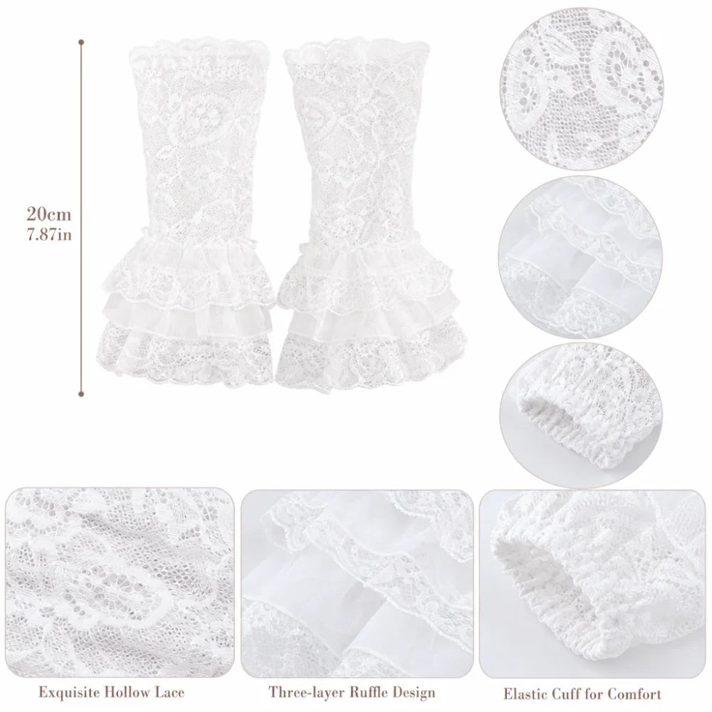Lolita Detachable Lace Flared Cuffs – 3-Layer Fake Sleeves Pair