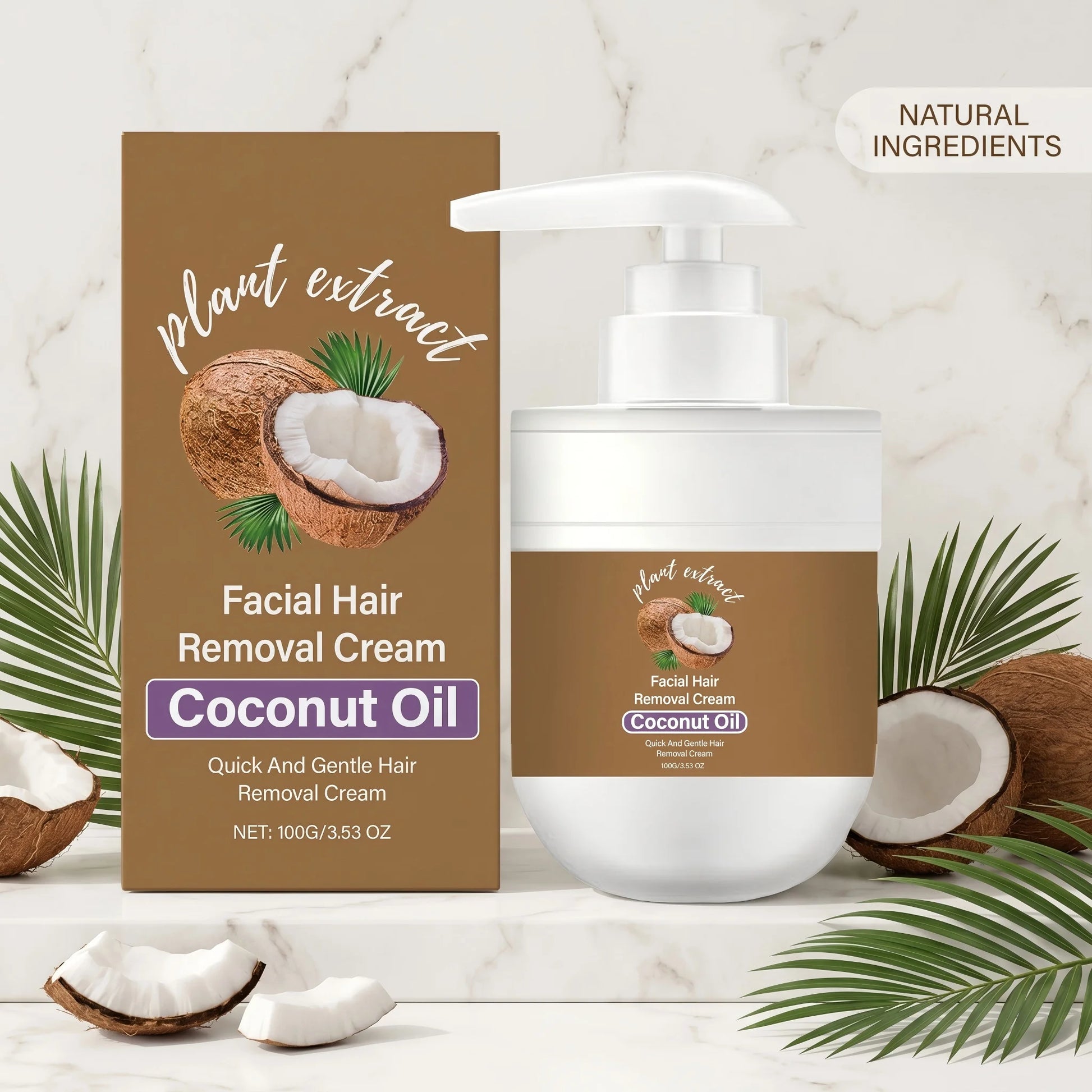 Coconut Oil Facial Hair Removal Cream 100g Painless Depilatory Cream for Face Upper Lip Chin Moisturizing Smoothing Hair Remover Peaceful Pleasures Health and Wellness