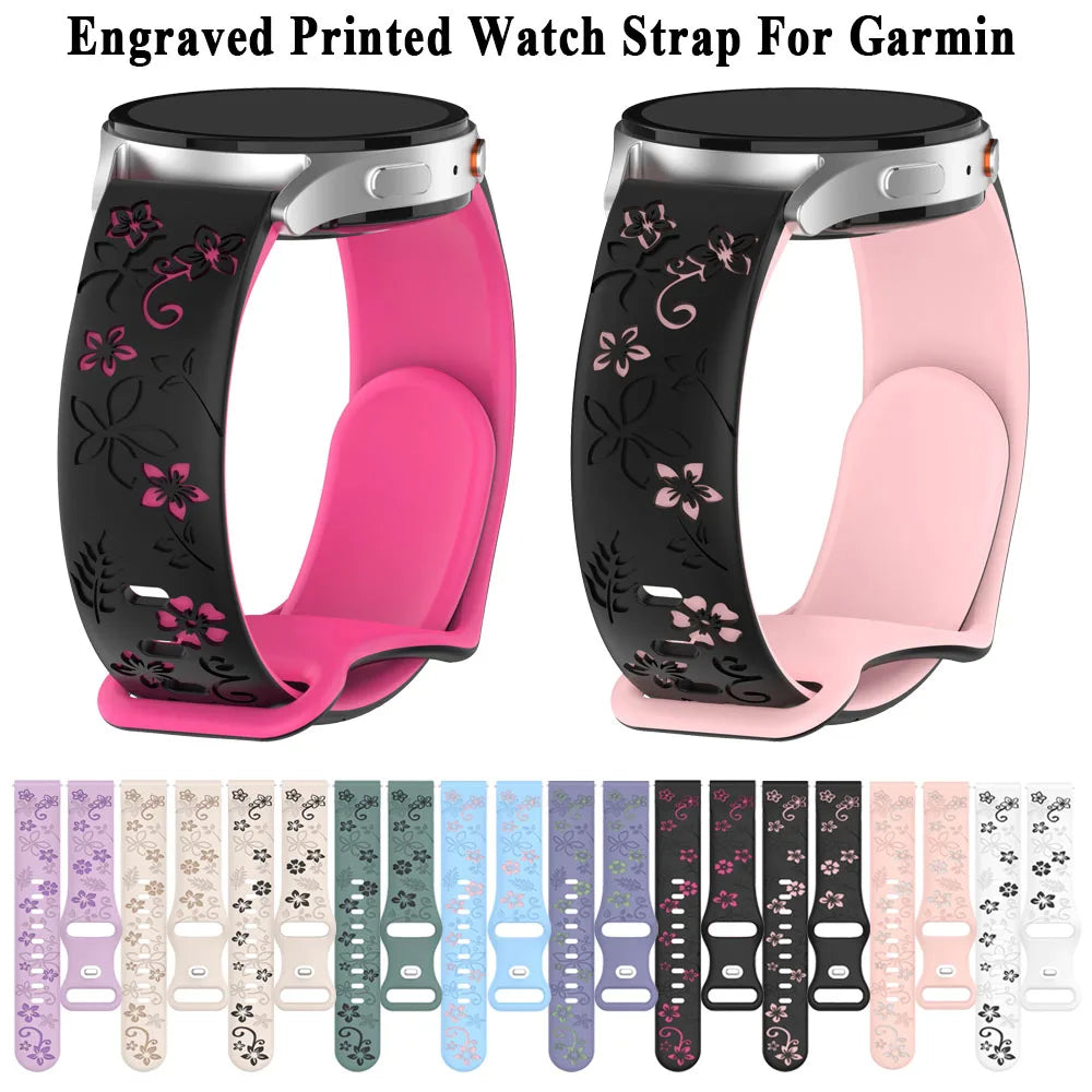 18mm 20mm Engraved Silicone Band for Garmin Vivoactive & Venu Peaceful Pleasures Health and Wellness