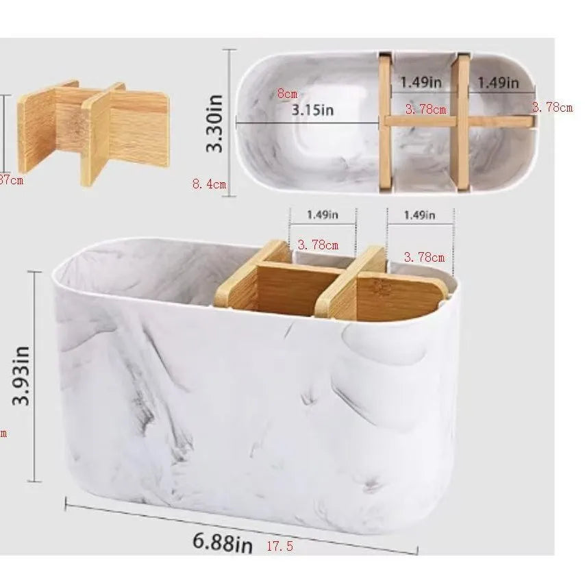 Toothbrush Holder For Electric Brushes Bathroom Counter Organizer With 5 Slots Bamboo For Electric Toothbrushes and Toothpaste Peaceful Pleasures Health and Wellness Marble color