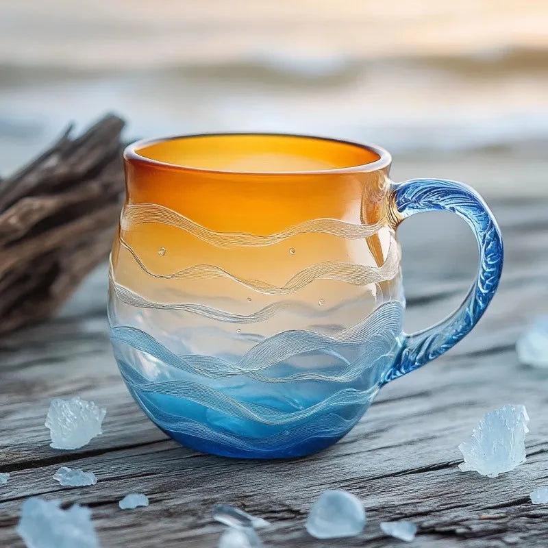 Sea Glass Sunset Borosilicate Glass Cup | Ocean Cloud Design Borosilicate Glass Cup Peaceful Pleasures Health and Wellness