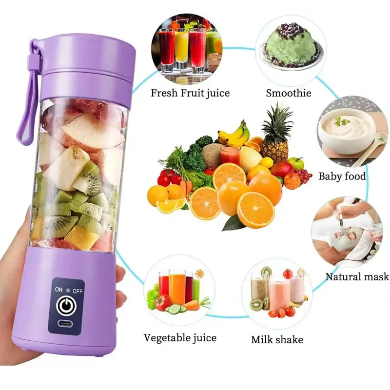 Personal Batidora Portatil Use Mini Blender Home USB 6 Blades Juicer Machine Rechargeable Fruit Juice Portable Blenders Peaceful Pleasures Health and Wellness