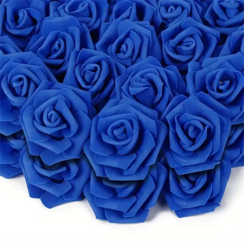 60-Piece Artificial Blue Rose Heads for Wedding & Home Decor