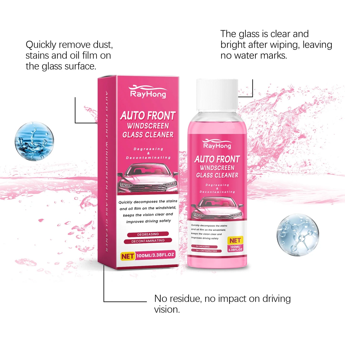 RAYHONG 100ml Car Glass Cleaner – Streak-Free & Anti-Fog