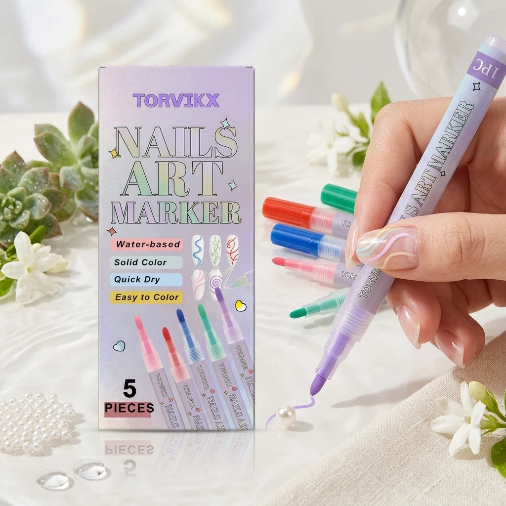 Water-Based Nail Art Markers Set | 5pc Quick Dry Pens Nail Art Pens Peaceful Pleasures Health and Wellness