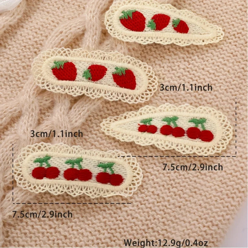 4pcs Strawberry & Cherry Hair Clips – Cute College Style Peaceful Pleasures Health and Wellness