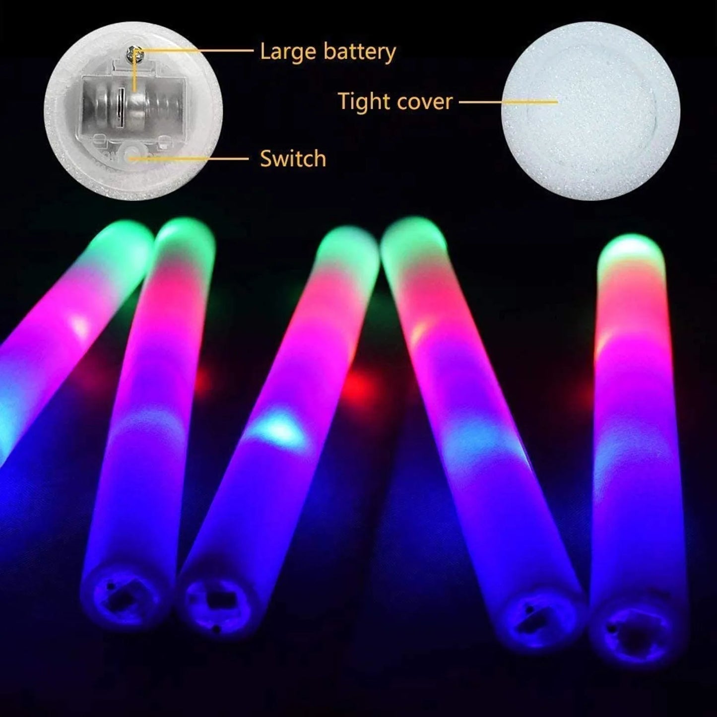 10-Pack LED RGB Glow Foam Sticks – Glow in the Dark Party
