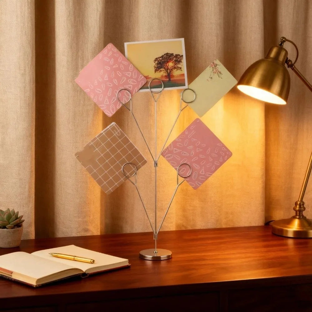 Stylish 5-Branch Photo Holder Round Base Picture Holder Memo Clip Stand Romantic Vertical Display Stand Wedding Table Peaceful Pleasures Health and Wellness