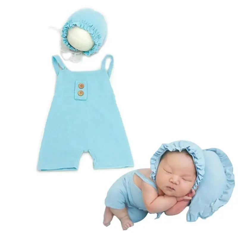 Newborn Photography Outfit – Baby Overalls & Hat Set 0–6M