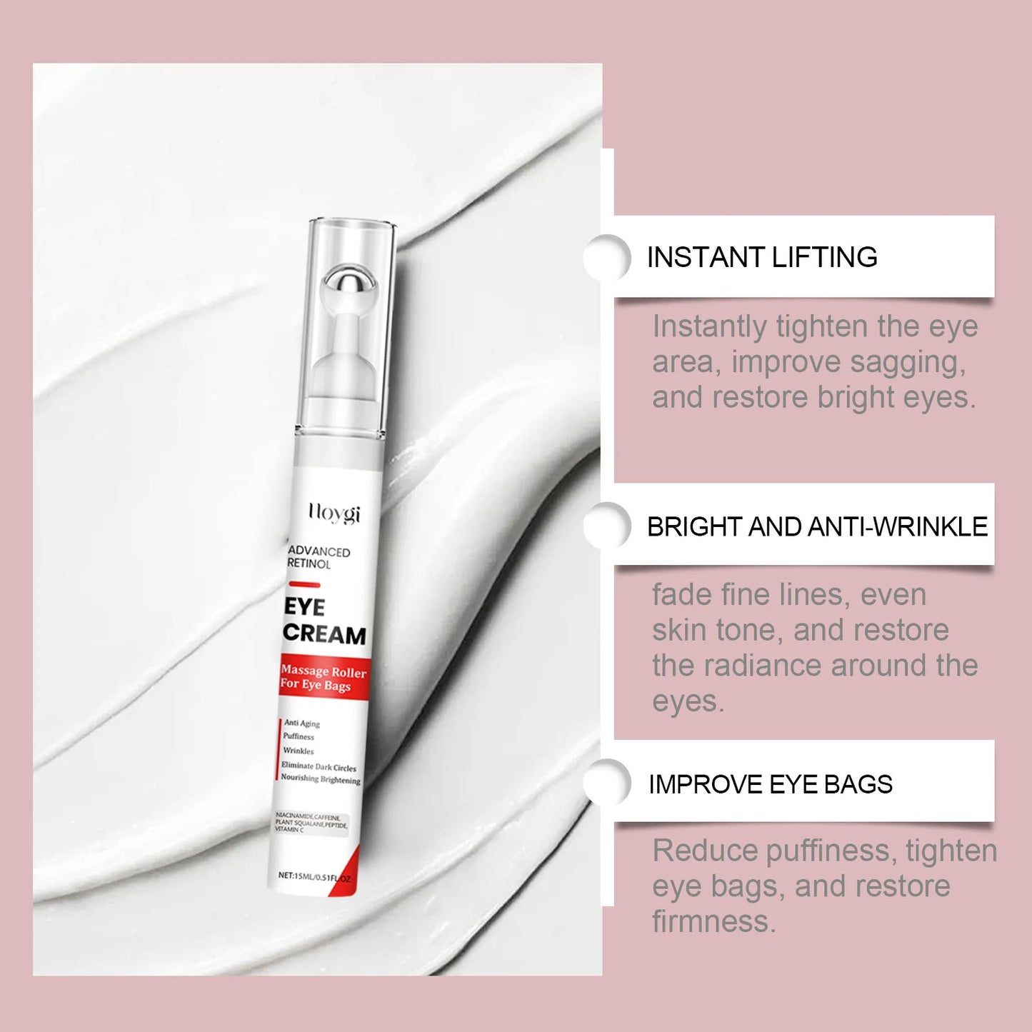Retinol Eye Cream Anti-Puffiness Lightening Dark Circles Eye Bags Remove Fade Fine Lines Firming Moisturizing Eyes Care Serum Peaceful Pleasures Health and Wellness
