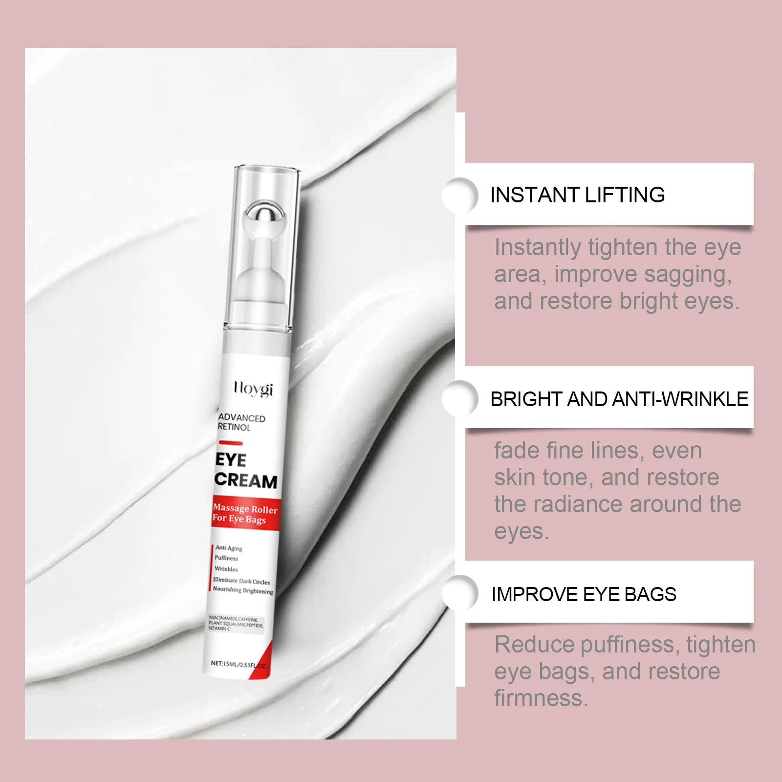 Retinol Eye Cream Anti-Puffiness Lightening Dark Circles Eye Bags Remove Fade Fine Lines Firming Moisturizing Eyes Care Serum Peaceful Pleasures Health and Wellness