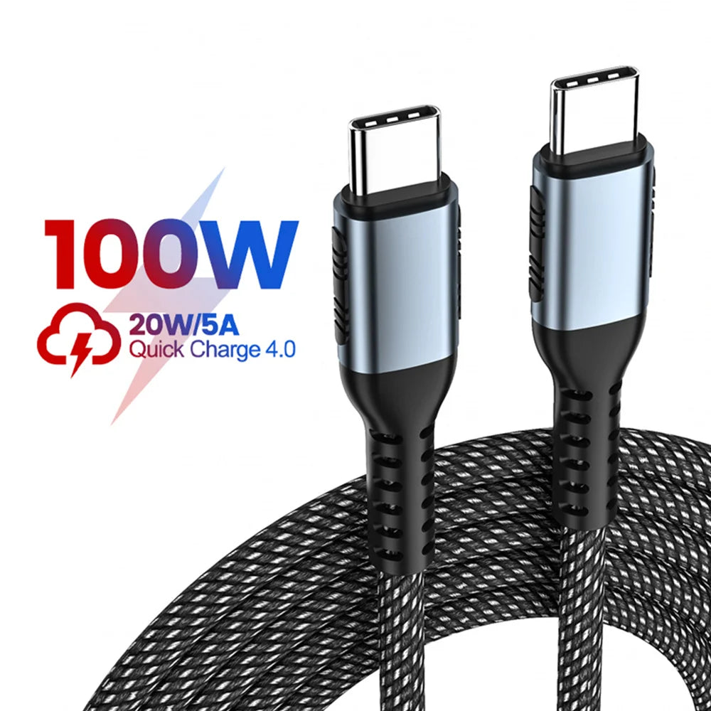 100W USB-C to USB-C Fast Charging Cable 5A Braided Nylon