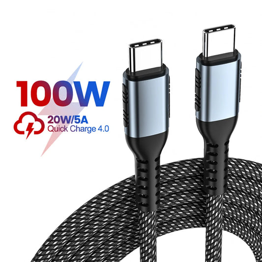 100W USB-C to USB-C Fast Charging Cable 5A Braided Nylon