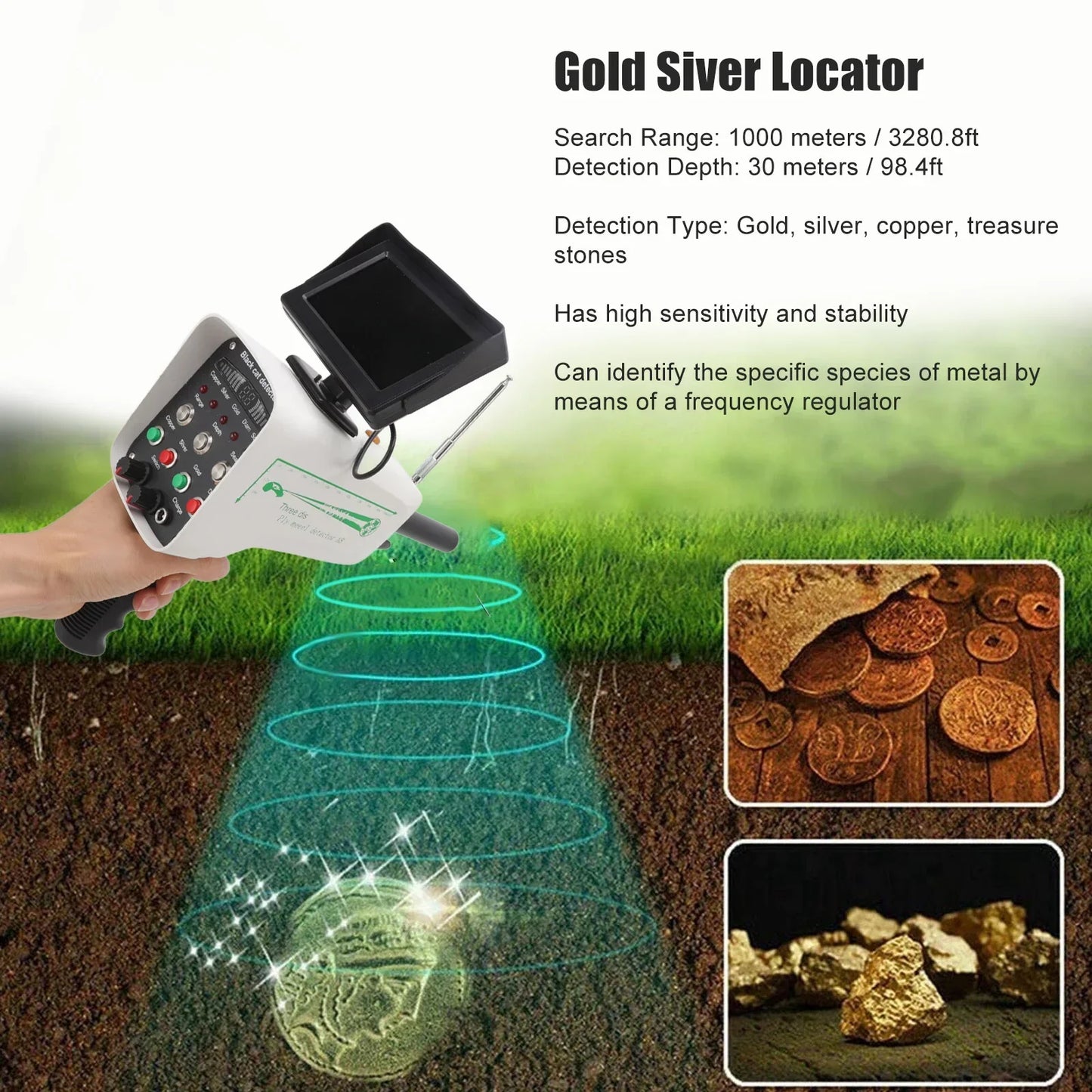 Metal Detection Finder Display Detector 1000m Range Underground Gold