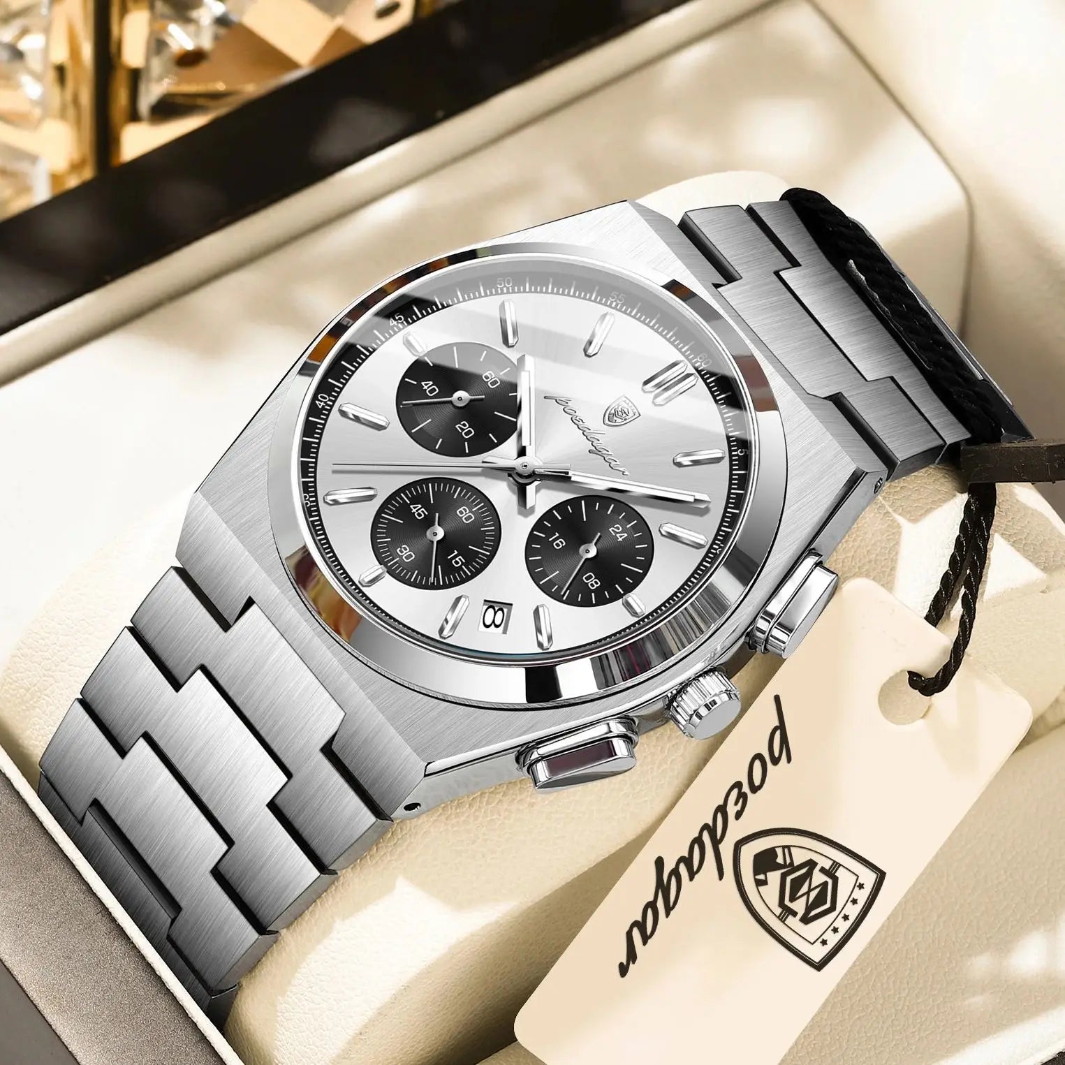 POEDAGAR Top Business Men's Watch Chronograph Date Stainless Steel Classic Man Clock Waterproof Luminous Quartz Watches For Men Peaceful Pleasures Health and Wellness