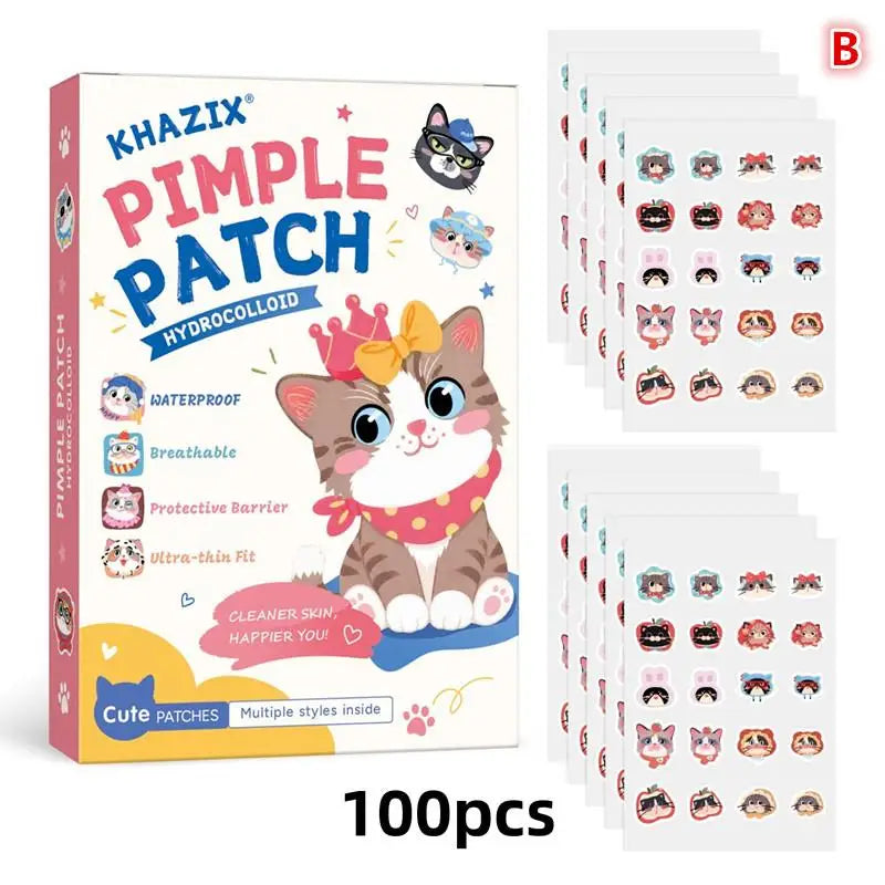100 Pcs Cartoon Patch Cute Cat-Shaped Facial Concealer Patch Safe Non-Toxic Gentle And Non-Irritating Concealing Peaceful Pleasures Health and Wellness B