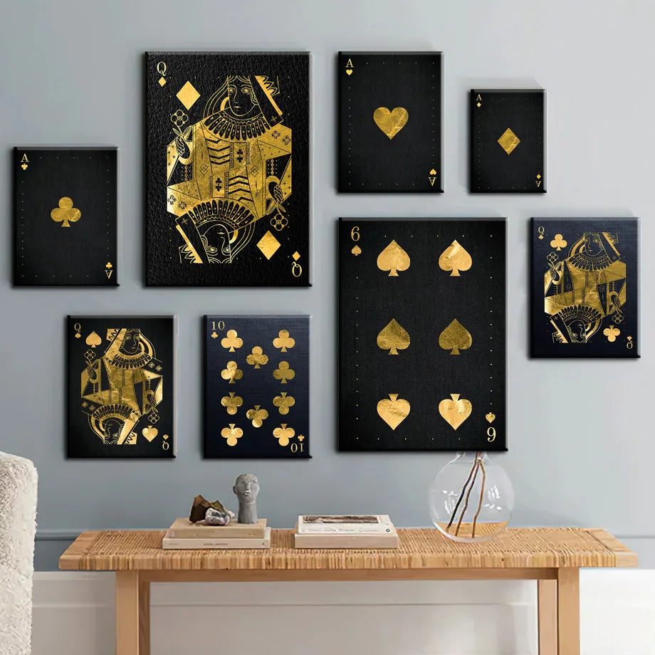 Golden Playing Cards Canvas Wall Art | Ace Spades Nordic Poster