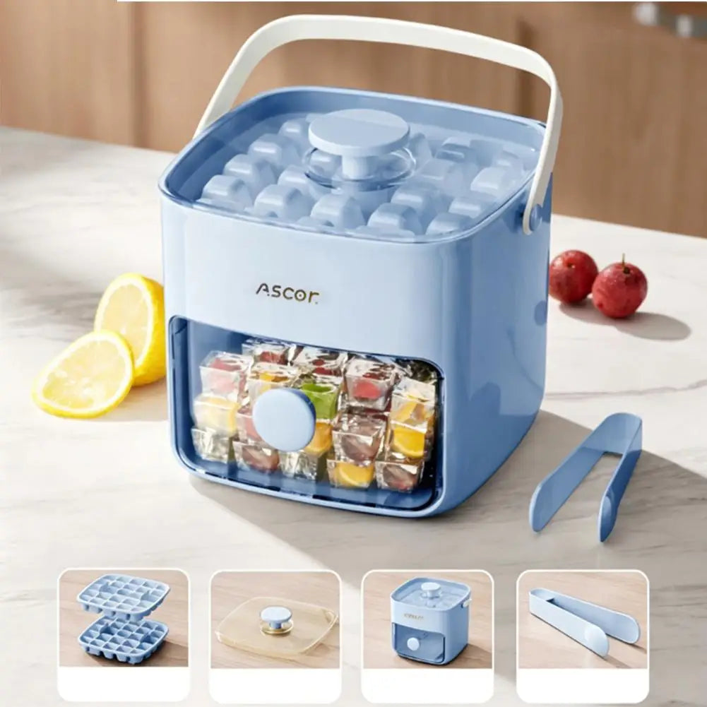 Double Layer Square Ice Cube Tray Set with Storage Box & Tongs