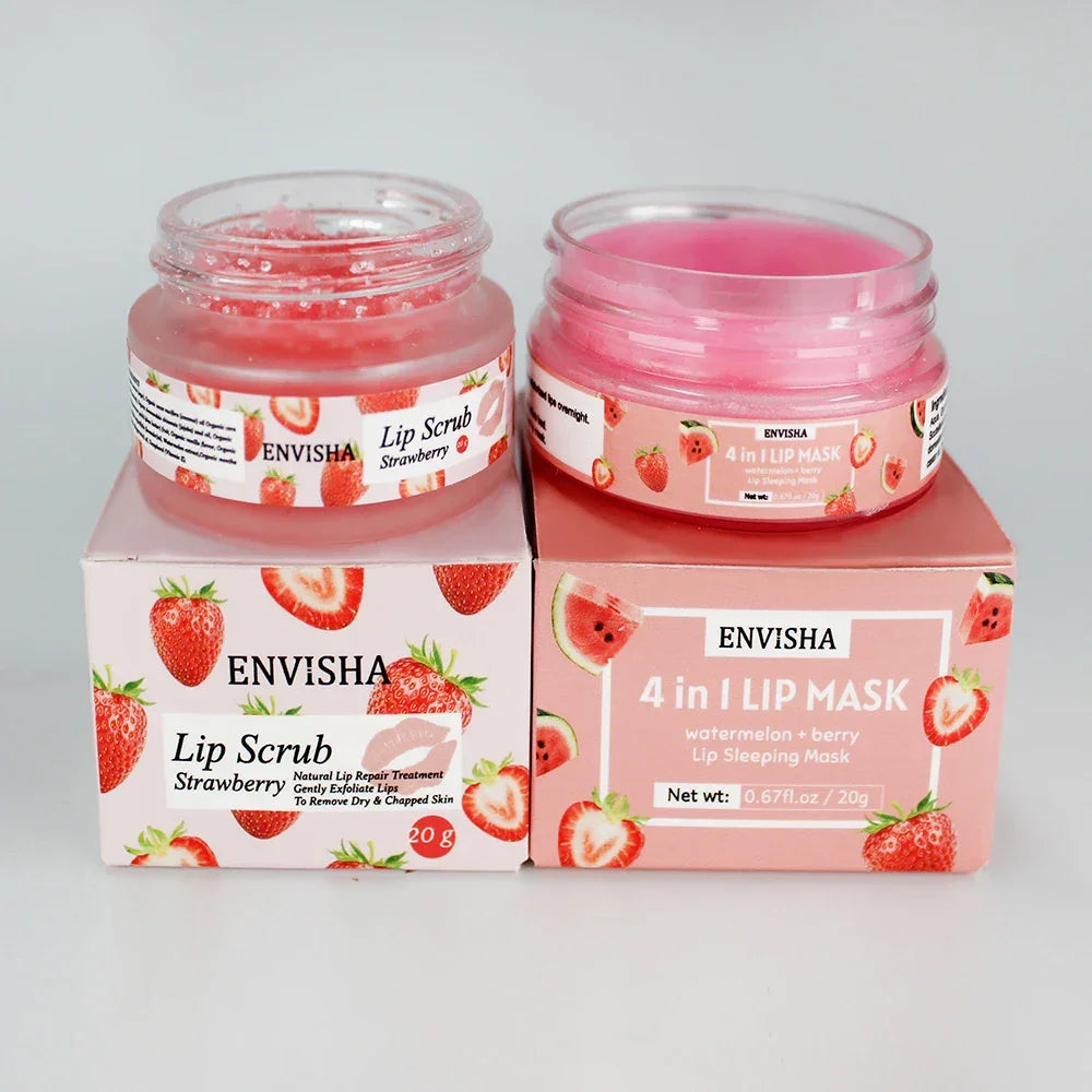 ENVISHA Strawberry Lip Scrub & Balm – Exfoliate & Moisturize Peaceful Pleasures Health and Wellness
