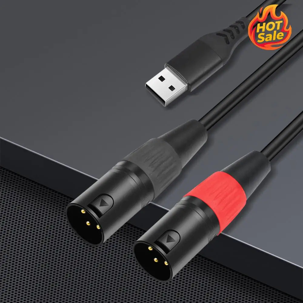 USB A to Dual XLR Male Stereo Audio Cable | 32-Bit DAC