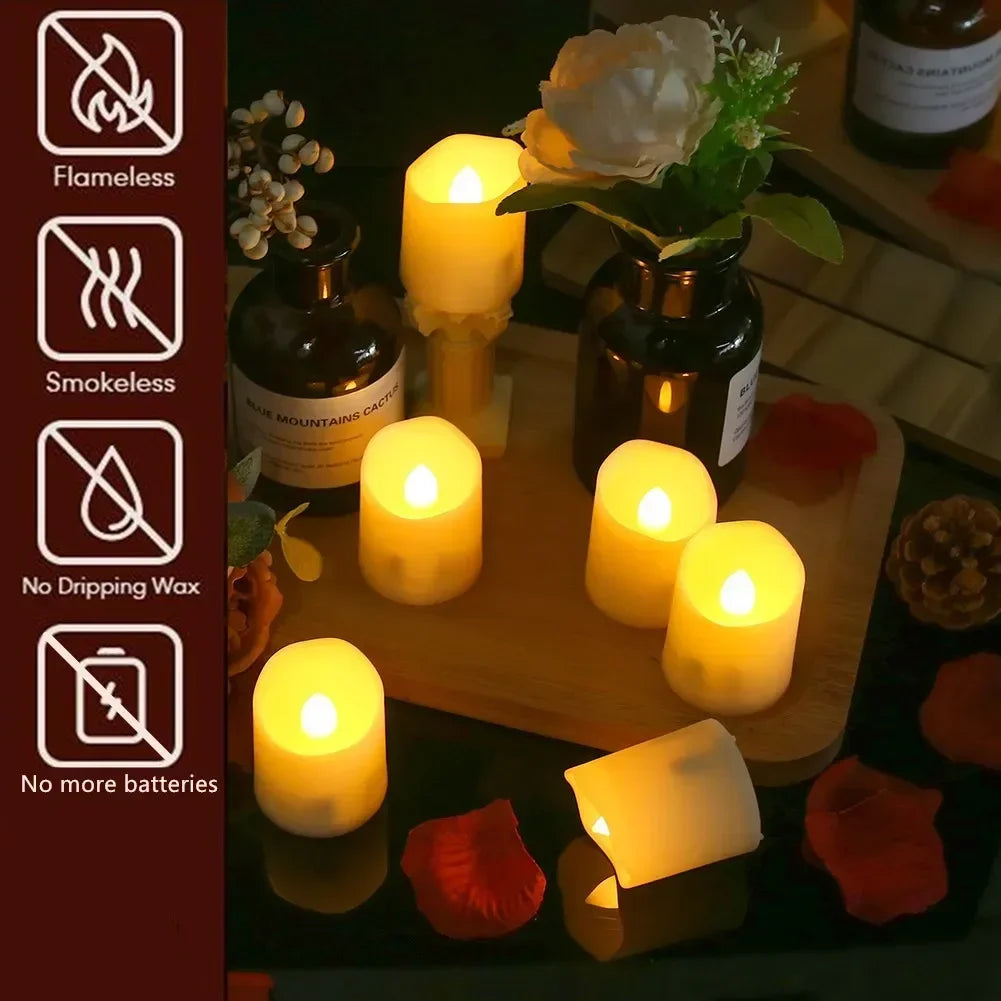 Pack of 12/24 Rechargeable Flameless Candles with Lampshade Flickering LED Electric Tea Lights Timer Remote USB Charging Candles Peaceful Pleasures Health and Wellness