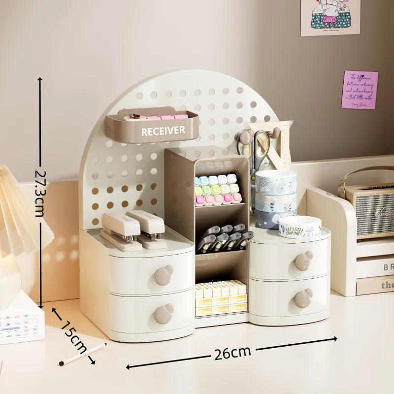 Multifunctional Desktop Organizer | Drawer, Pegboard & Compartments