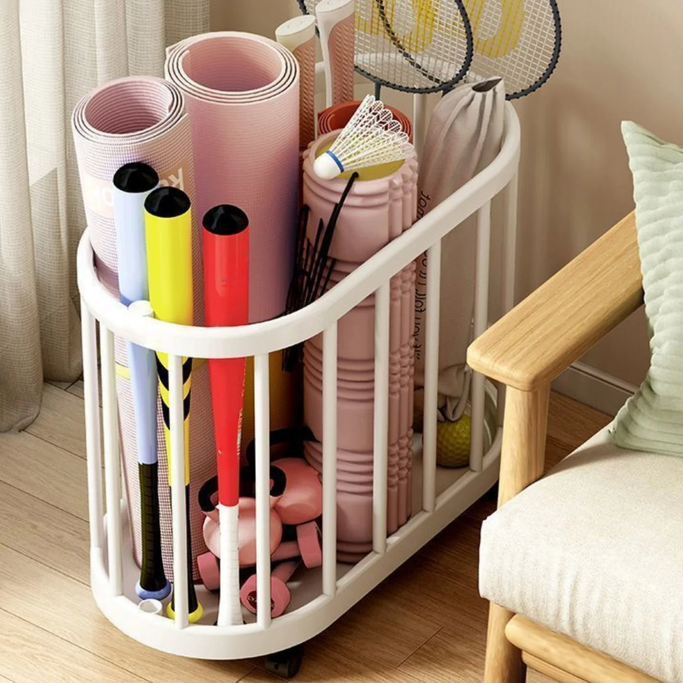 4-Wheel Rolling Storage Basket for Yoga Mat & Sports Gear