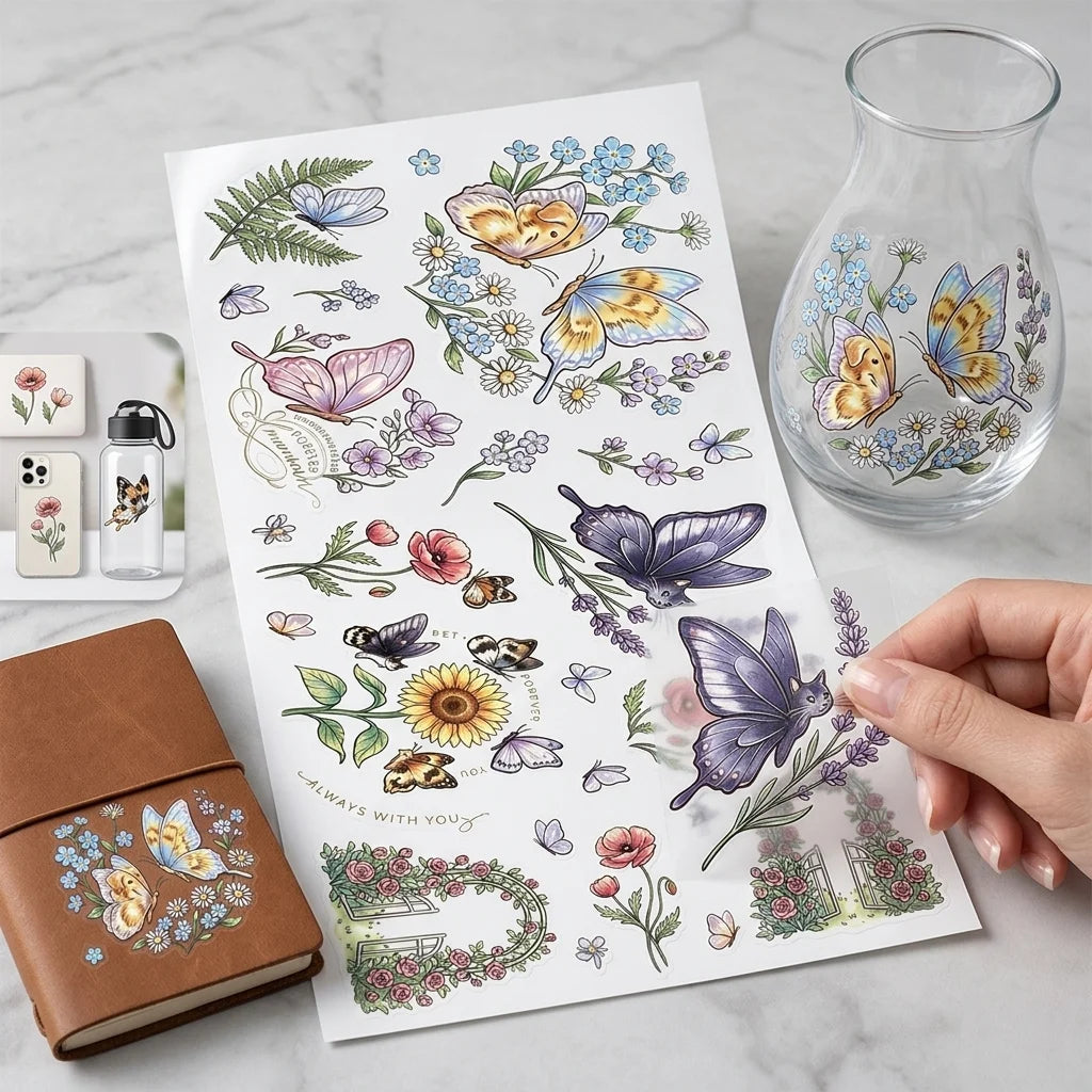 Butterfly Floral UV DTF Stickers – Waterproof Decals for Cups