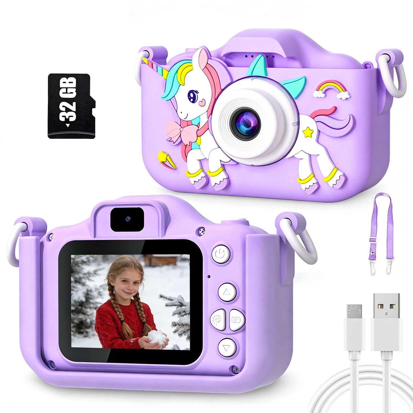 Kids Camera 1080P Video Mini Digital Camera Educational Toy Cameras With 32G Card Silicone Case for Girls Festival Birthday Gift Peaceful Pleasures Health and Wellness Purple01 32G Card