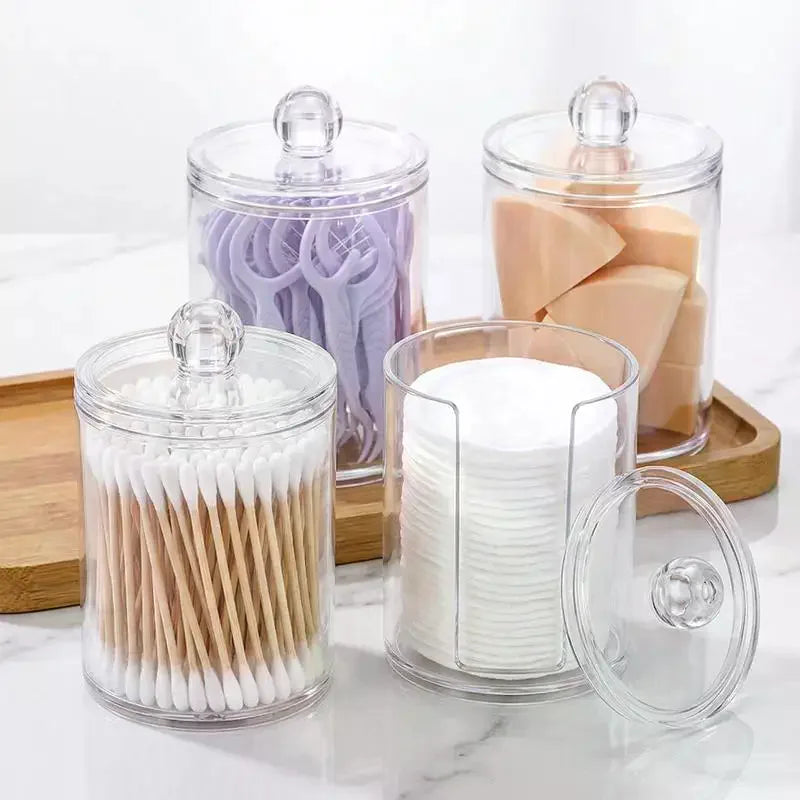 Round Acrylic Cotton Swab Box With Lid Dustproof Makeup Cotton Storage Toothpick Organizer Box Peaceful Pleasures Health and Wellness